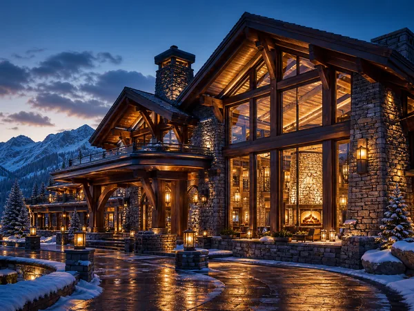 Decorative image of a snowy mountain home—not an actual scene from Dino Hunter