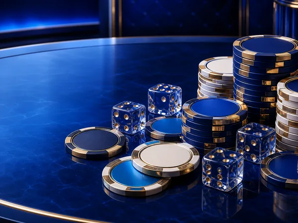 Decorative images of tokens and dice on a blue table—not the actual game screen of Diver
